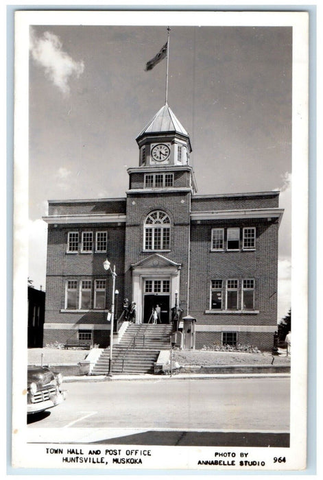 c1940's Town Hall And Post Office Huntsville Muskoka Canada RPPC Photo Postcard