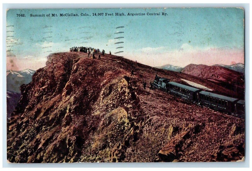 1914 Argentine Central Ry Locomotive Train Summit Mt McClellan Colorado Postcard