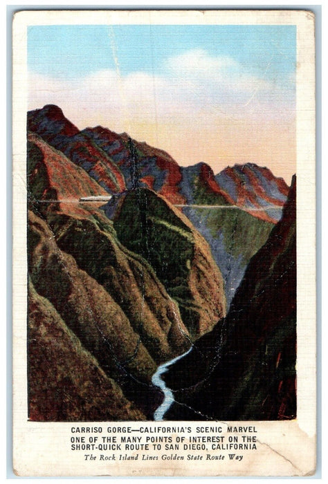 1941 Carriso Gorge California Scenic Marvel Rock Island Railroad CA Postcard