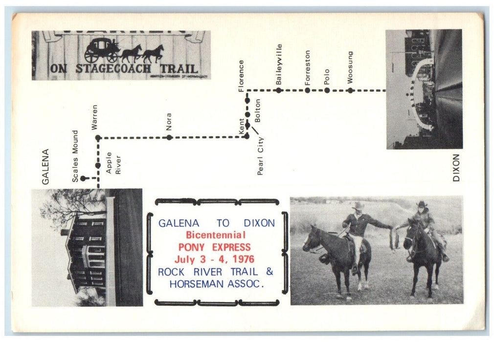c1976 Galena Dixon Bicentennial Pony Express Rock River Trail Horseman Postcard