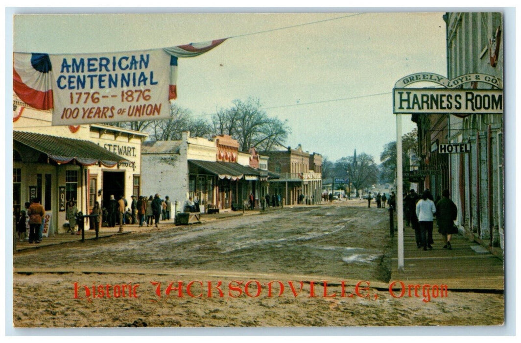 1960 Busy Day Historic Gold Mining Town Jacksonville Oregon OR Unposted Postcard