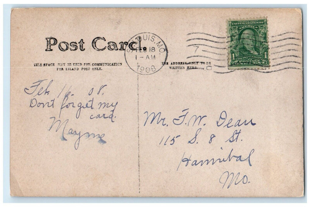 1908 Couple St. Louis Missouri MO RPPC Photo Posted Antique Postcard
