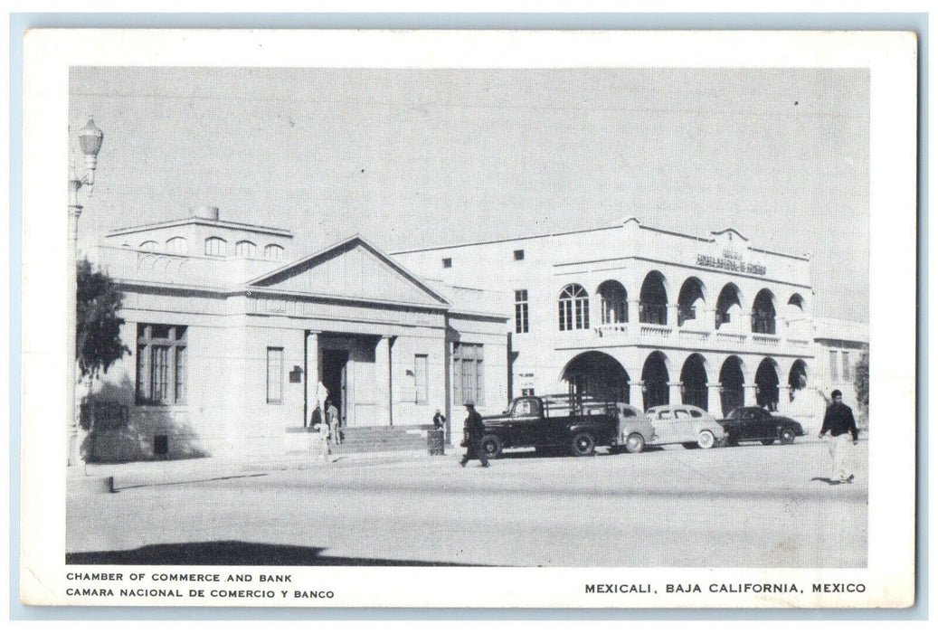 c1940's Chamber of Commerce and Bank Mexicali Baja California Mexico Postcard