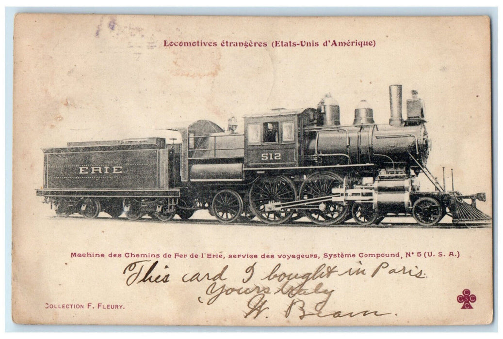 1906 Erie Railroad Machine Passenger Service Compound System France Postcard