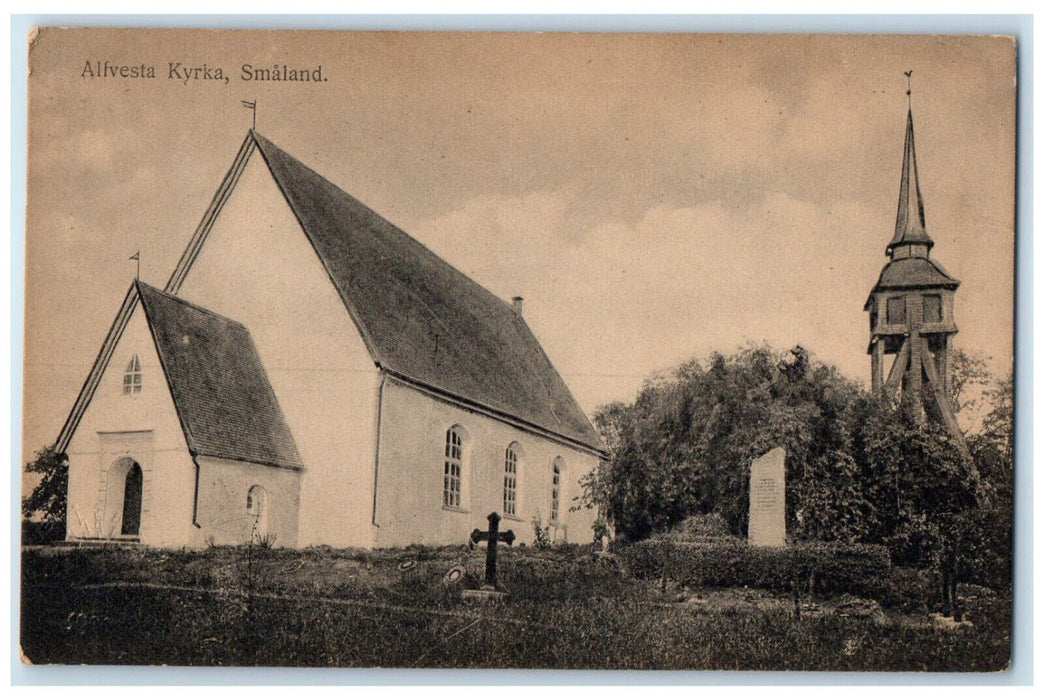 c1910 Alvesta Kyrka Church in Alvesta Sweden Unposted Antique Postcard