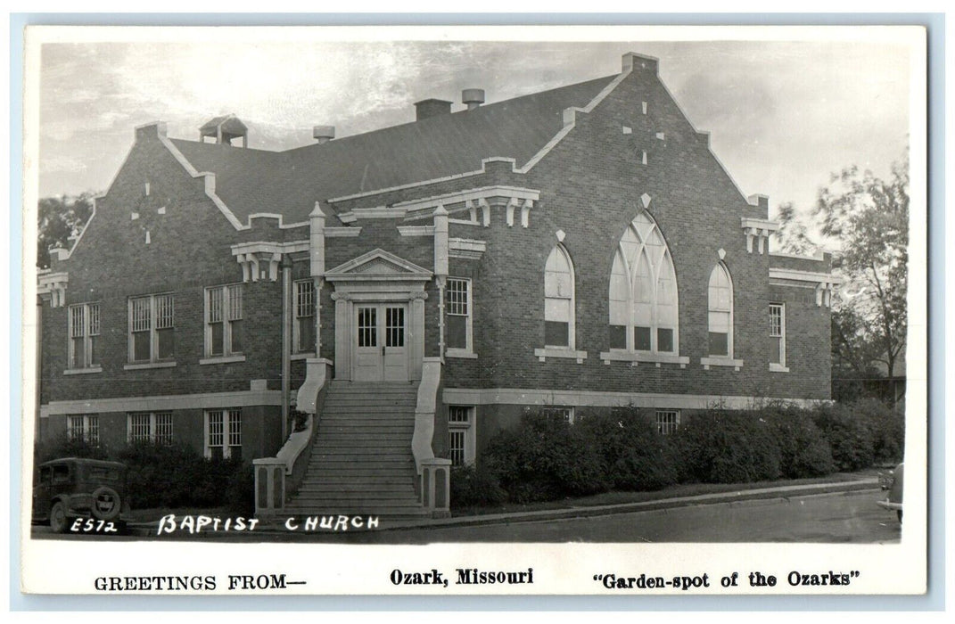 c1940's Greetings From Ozark MO, Baptist Church RPPC Photo Vintage Postcard