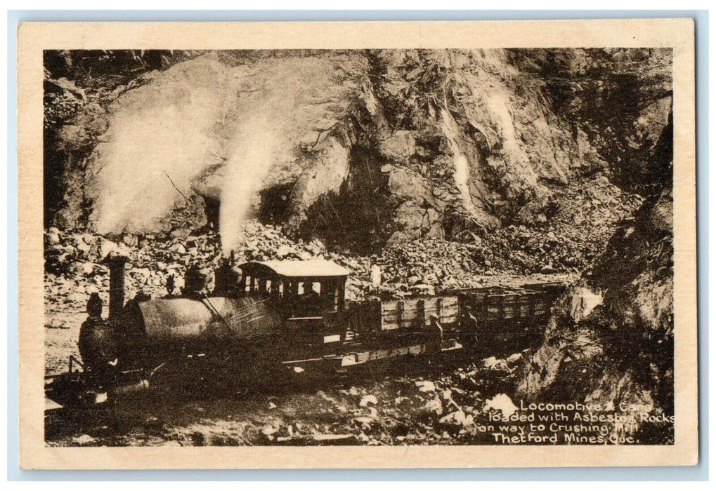 c1930's Locomotive Car Loaded With Asbestos Rocks Thetford Mines Canada Postcard