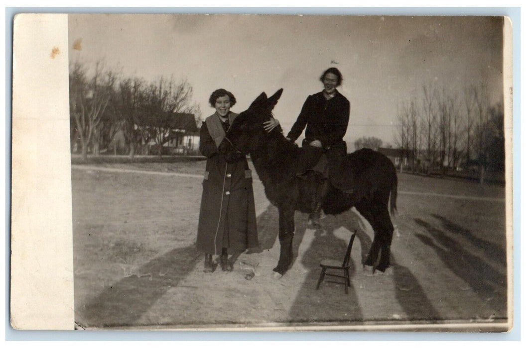 1912 Woman And Donkey Montrose Colorado CO RPPC Photo Posted Antique Postcard