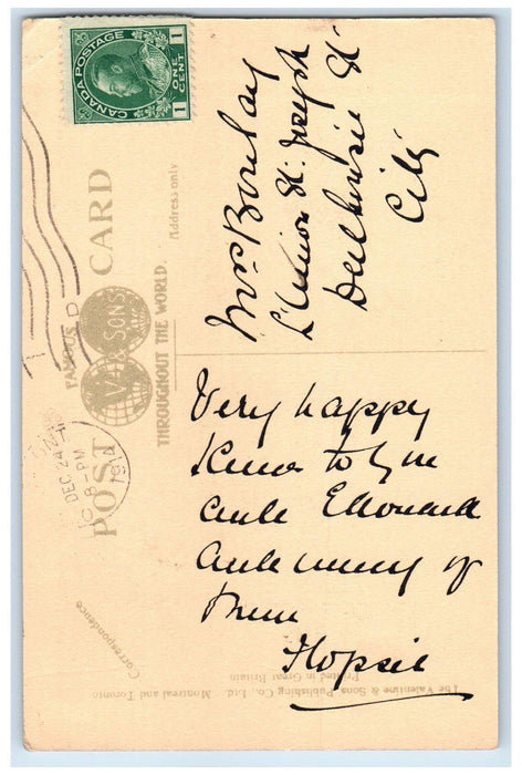 1914 Hearty Xmas Greeting Parliament Buildings Ottawa Canada Postcard