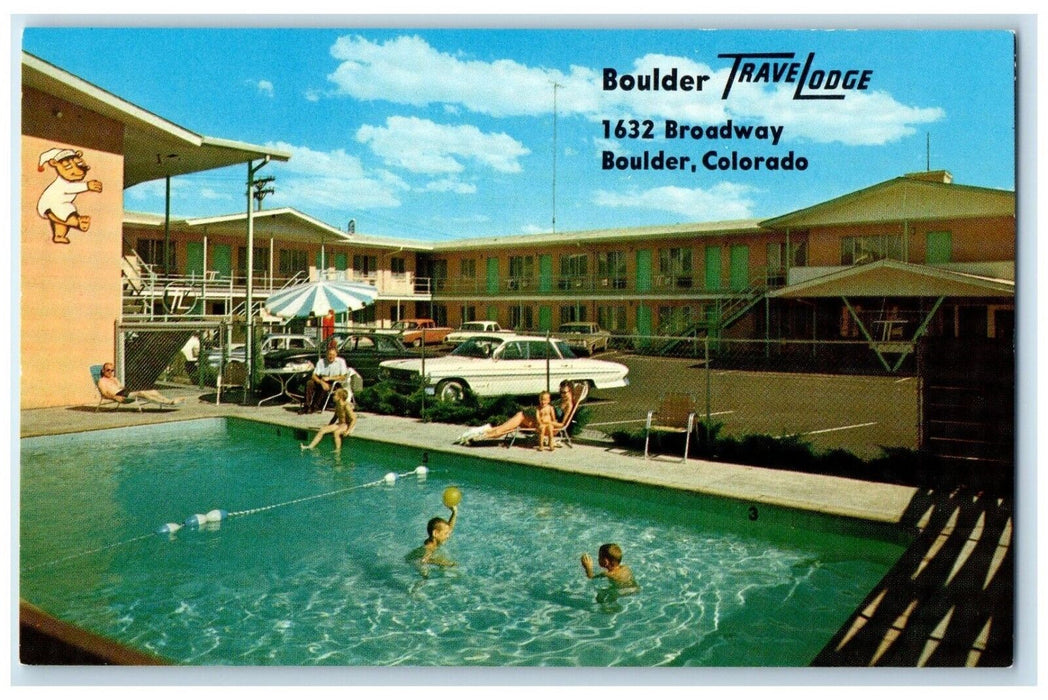 c1950's Boulder Travel Lodge Motel Hotel Pool Cars Boulder Colorado CO Postcard