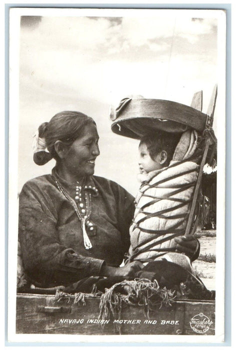 1948 Navajo Indian Mother And Babe Winslow Arizona AZ RPPC Photo Posted Postcard