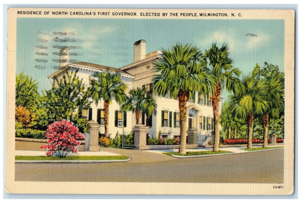 1943 Residence North Carolina First Governor Wilmington North Carolina Postcard