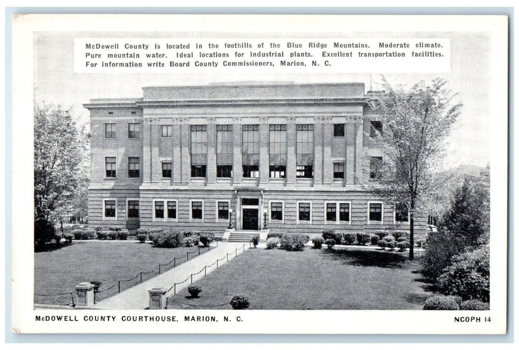 1920 McDowell County Courthouse Exterior Building Marion North Carolina Postcard