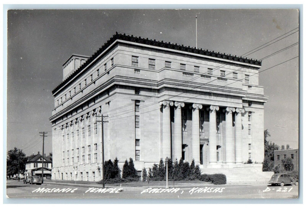 c1940's Masonic Temple Building Cars Salina Kansas KS RPPC Photo Postcard