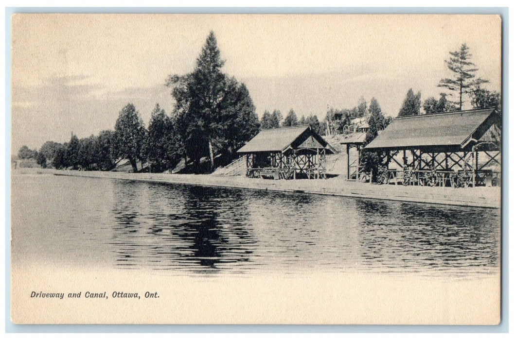 c1910 Driveway and Canal Ottawa Ontario Canada Antique Unposted Postcard