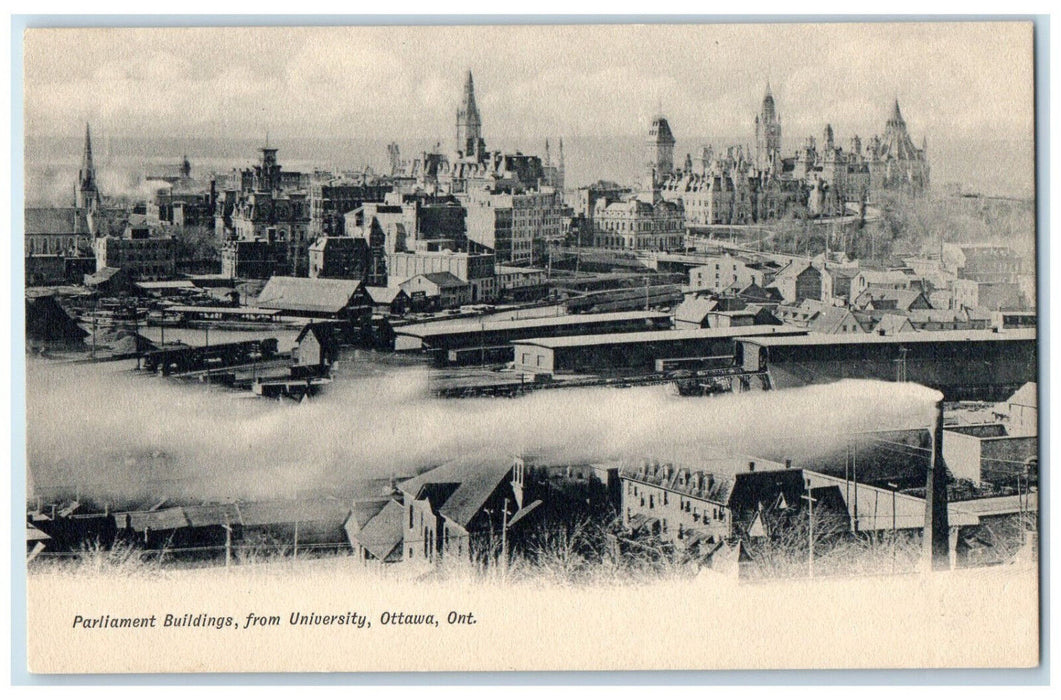 c1910 Parliament Buildings from University Ottawa Ontario Canada Postcard