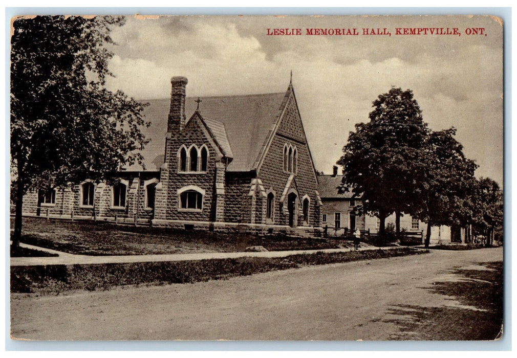 c1910 Leslie Memorial Hall Kemptville Ontario Canada Antique Posted Postcard