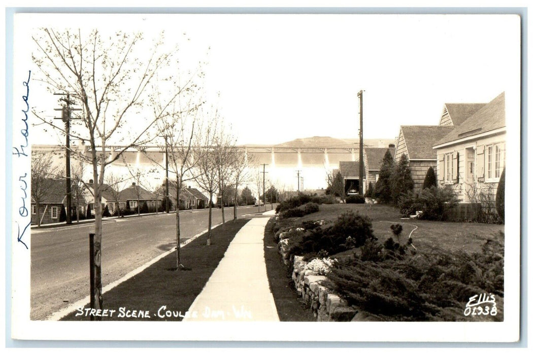 c1940's Street Scene Coulee Dam Washington WA Ellis RPPC Photo Vintage Postcard