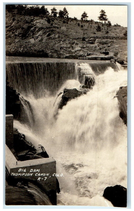 c1910's Big Dam Thompson Canon Colorado CO, Waterfalls RPPC Photo Postcard