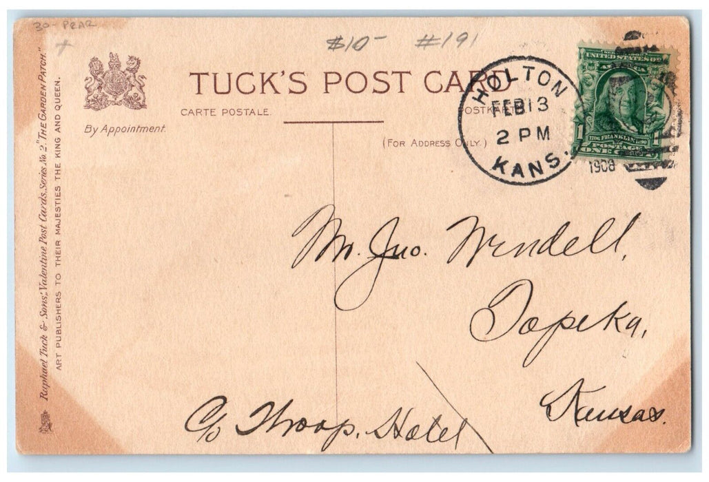 1908 Pear We Would Make A Happy Tuck's Holton Kansas KS Posted Antique Postcard