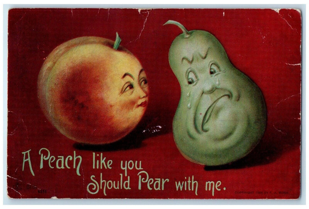 1909 Peach Like You Should Pear With Me Gilman City Missouri MO Antique Postcard