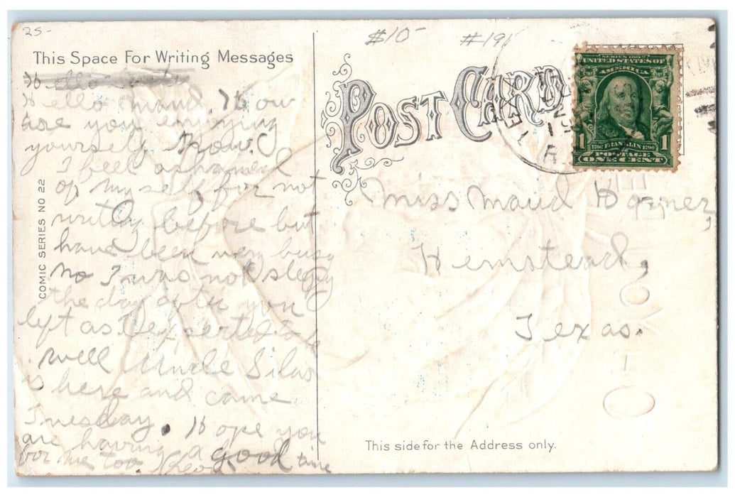 c1910's Peach Embossed Hempstead Texas TX Posted Antique Postcard