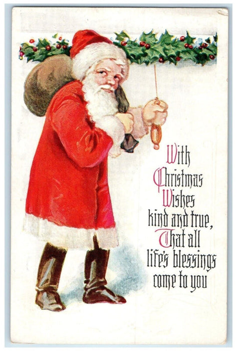 1925 Christmas Santa Claus With Sack Of Toys Embossed Chicago IL Posted Postcard