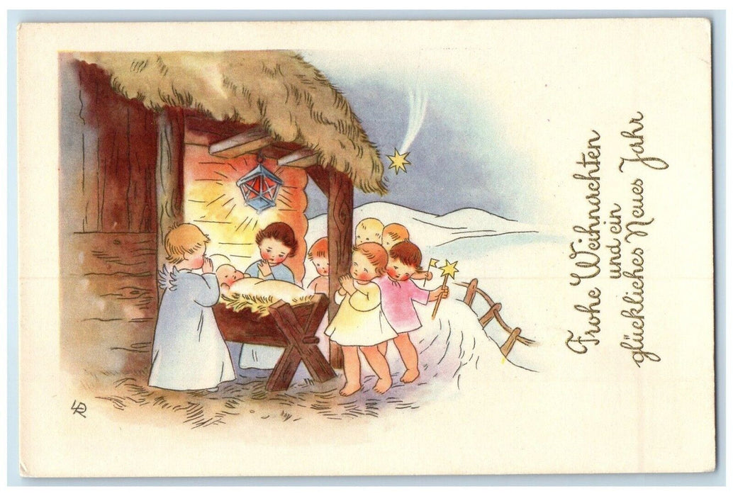 c1910's Christmas New Year Children Winter Scene Germany Antique Postcard
