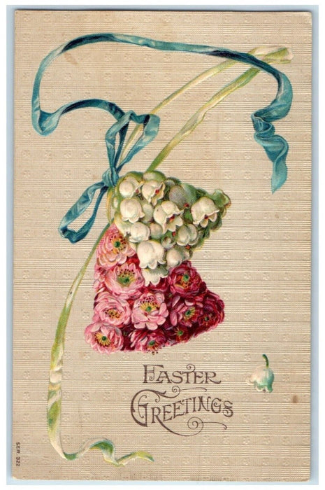 1908 Easter Greetings Bells Covered Flowers Embossed Red Oak Iowa IA Postcard