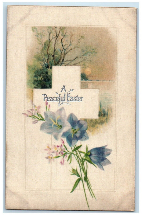 c1910's Easter Flowers Moon Scene Winsch Back Silk Posted Antique Postcard