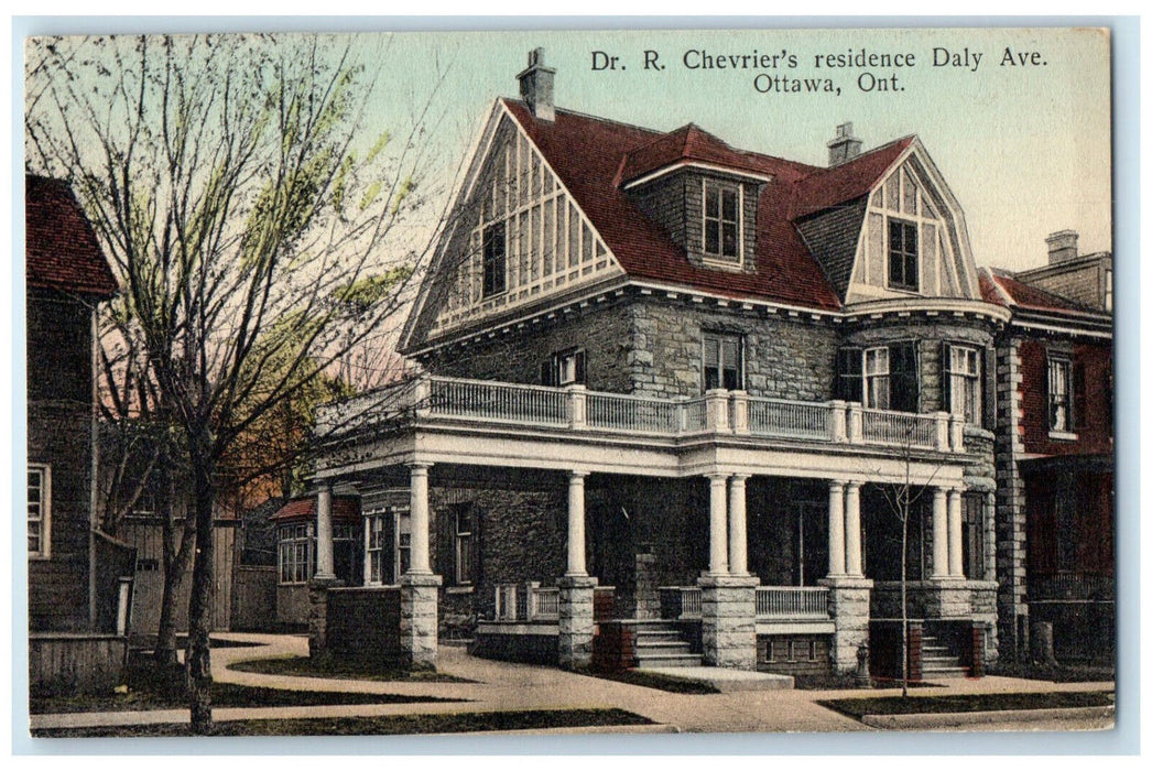 c1910 Dr. R. Chevrier's Residence Daly Ave Ottawa Ontario Canada Postcard