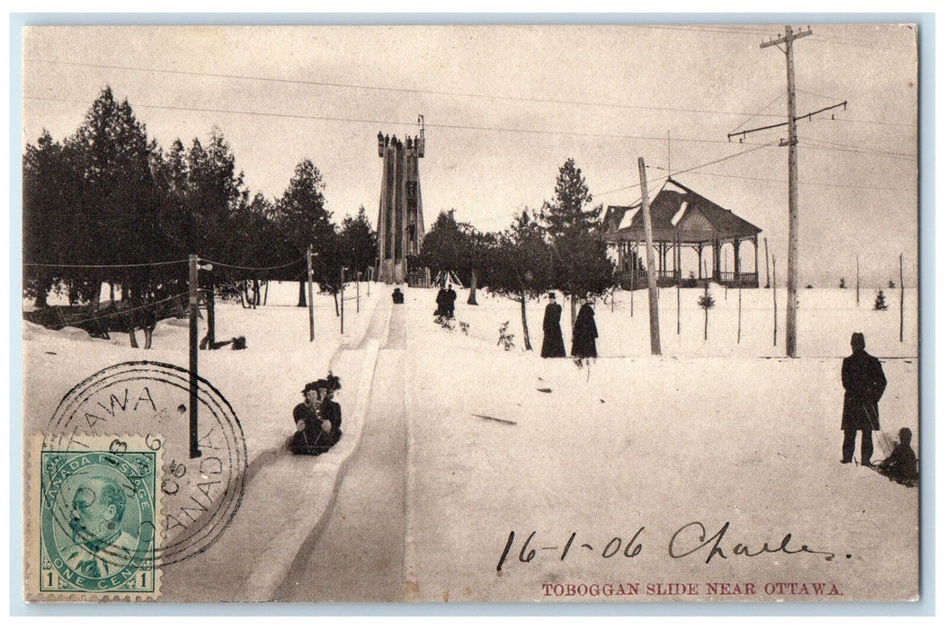 1906 Toboggan Slide Near Ottawa Ontario Canada Antique Posted Postcard