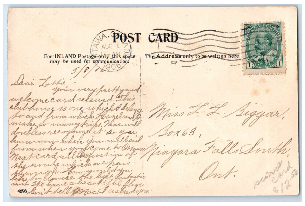 1906 Rideau Canoe Club Ottawa Ontario Canada Posted Antique Postcard