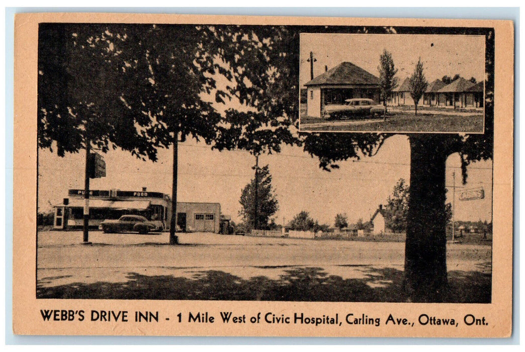 c1940's Webb's Drive Inn Civic Hospital Carling Ave. Ottawa Canada Postcard