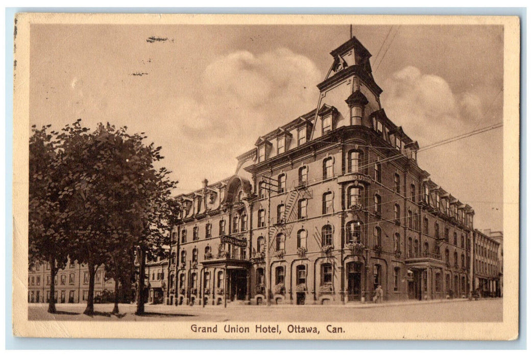 1914 Entrance View to Grand Union Hotel Ottawa Ontario Canada Postcard