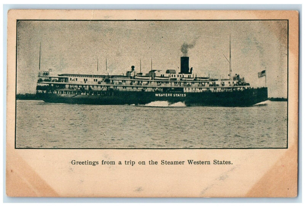 c1905 Greetings From A Trip On The Steamer Western States Antique Postcard