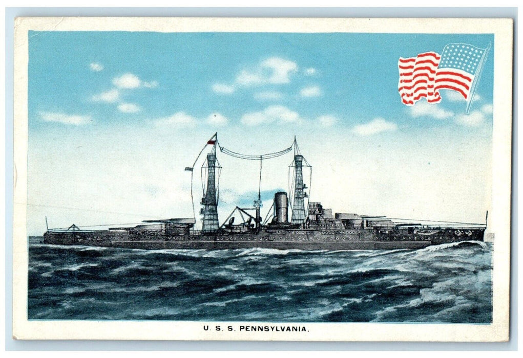 c1910's USS Pennsylvania Steamer Ship WWI Posted Antique Postcard