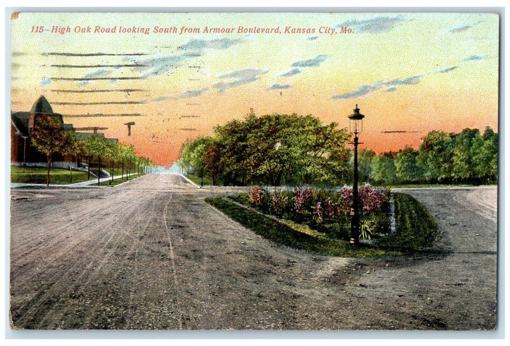 1909 High Oak Road Looking South Armour Boulevard Kansas City Missouri Postcard