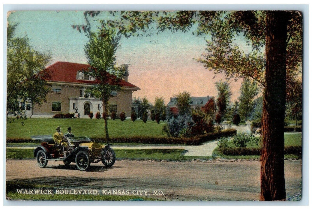 1911 Warwick Boulevard Classic Car Kansas City Missouri Vintage Antique Postcard