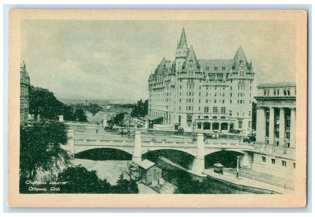 c1930's Chateau Laurier Bridge Scene Ottawa Ontario Canada Unposted Postcard