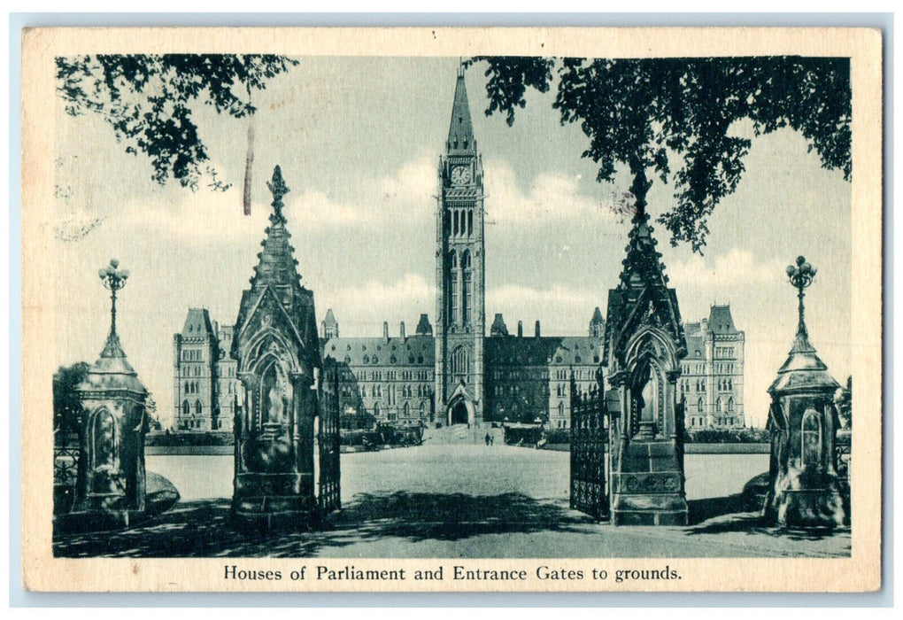 1930 Houses of Parliament Entrance Gates Ottawa Canada Vintage Postcard