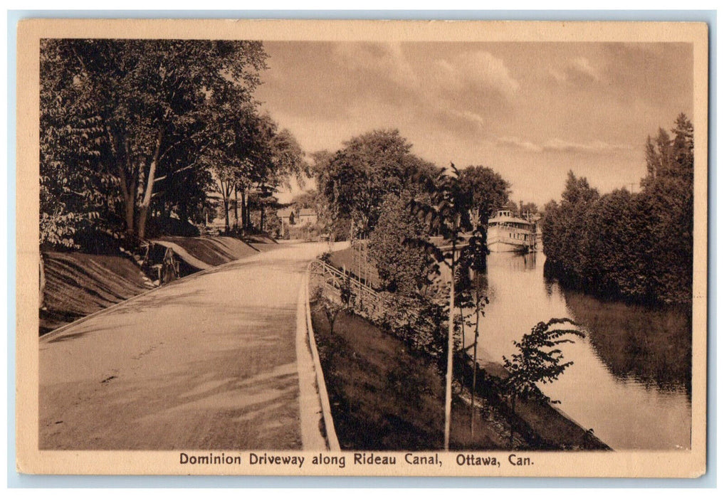 1914 Dominion Driveway Along Rideau Canal Ottawa Canada Antique Postcard