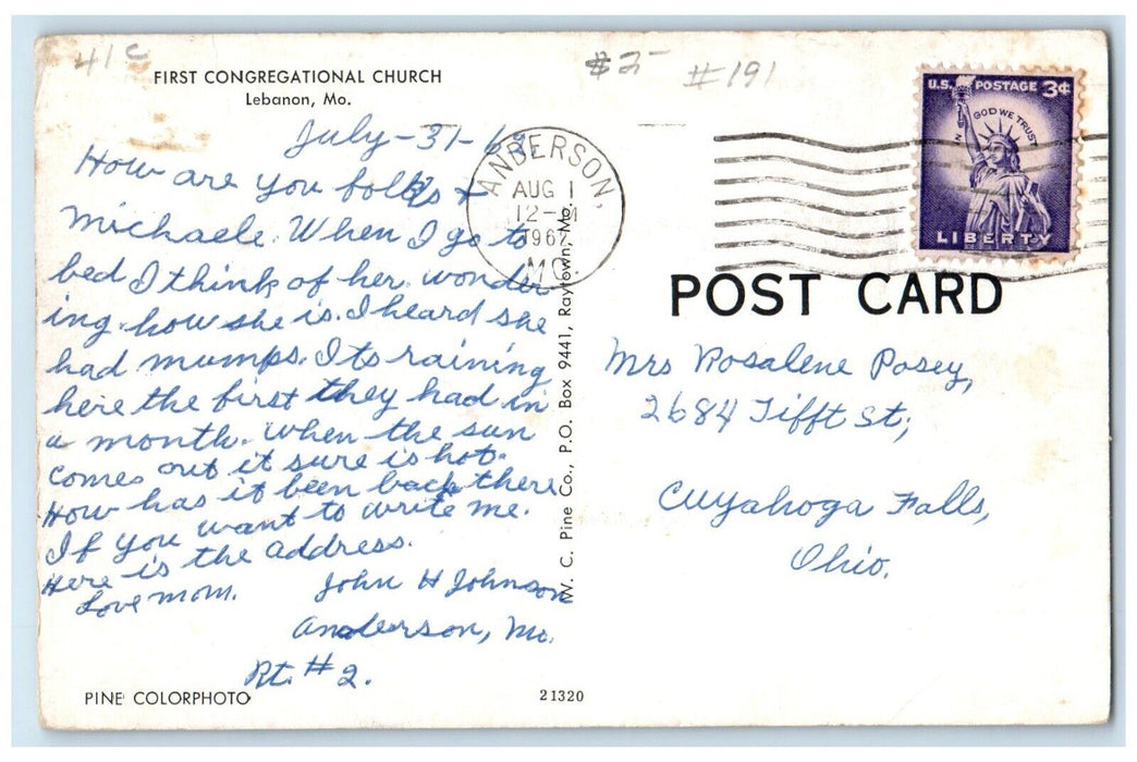 1962 First Congregational Church Chapel Road Exterior Lebanon Missouri Postcard