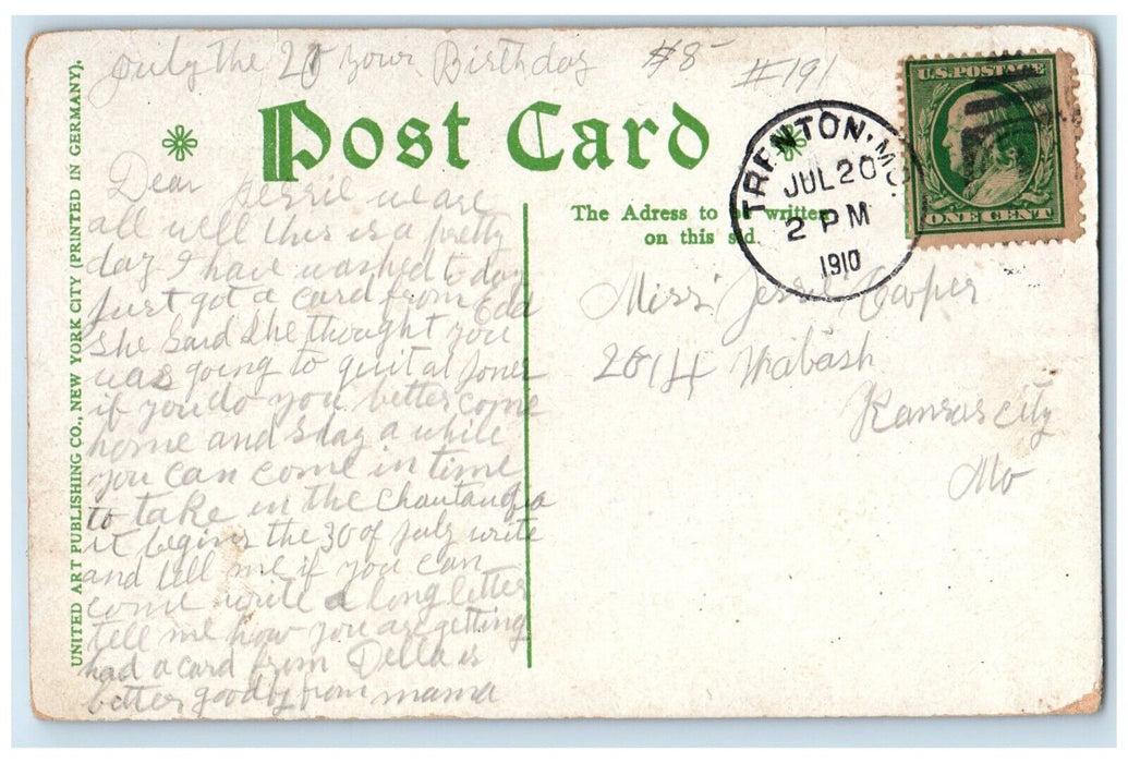 1910 Wireless Massage From Interior Trenton Missouri MO Vintage Antique Postcard