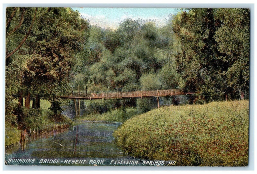 c1910 Swinging Bridge Regent Park River Excelsior Springs Missouri MO Postcard
