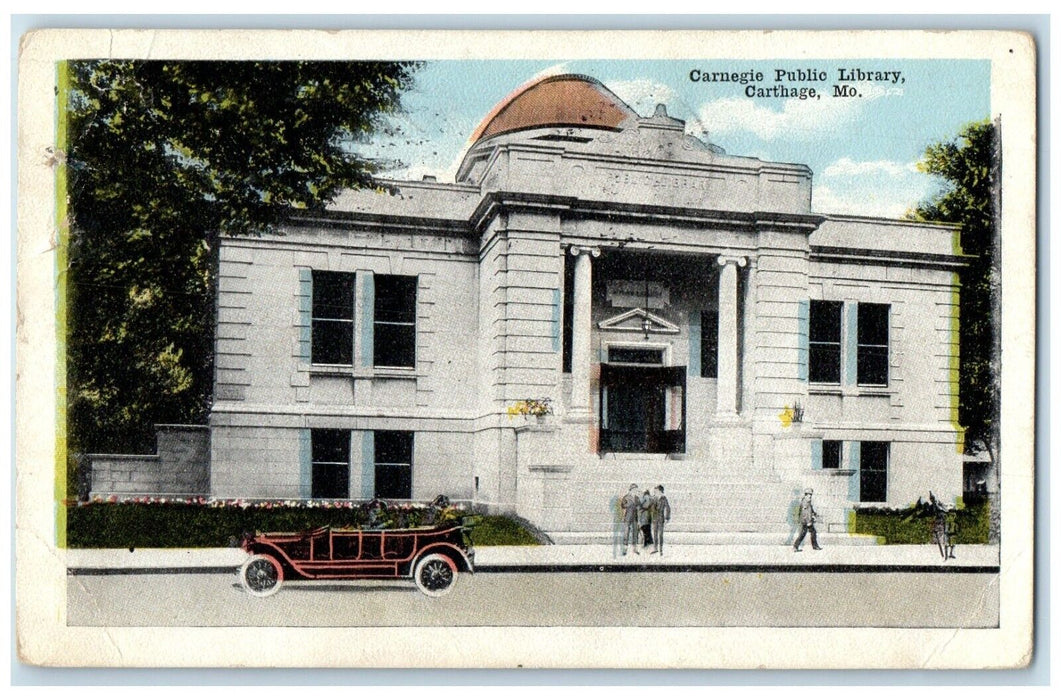 1919 Carnegie Public Library Exterior Building Road Carthage Missouri Postcard