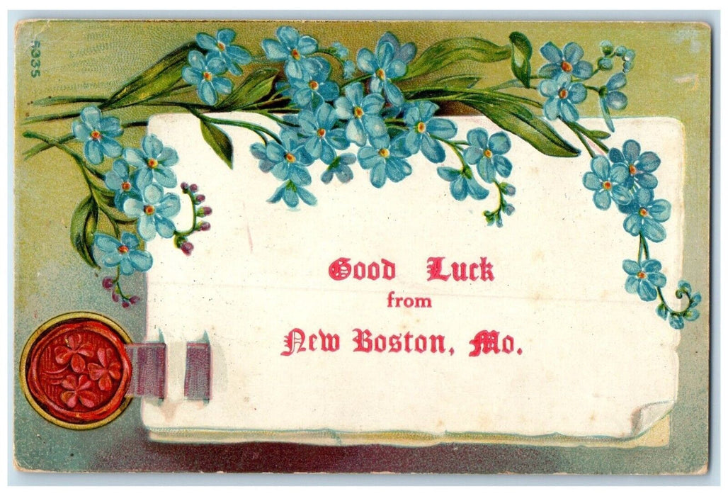1913 Good Luck New Flower Embossed Boston Missouri MO Vintage Antique Postcard