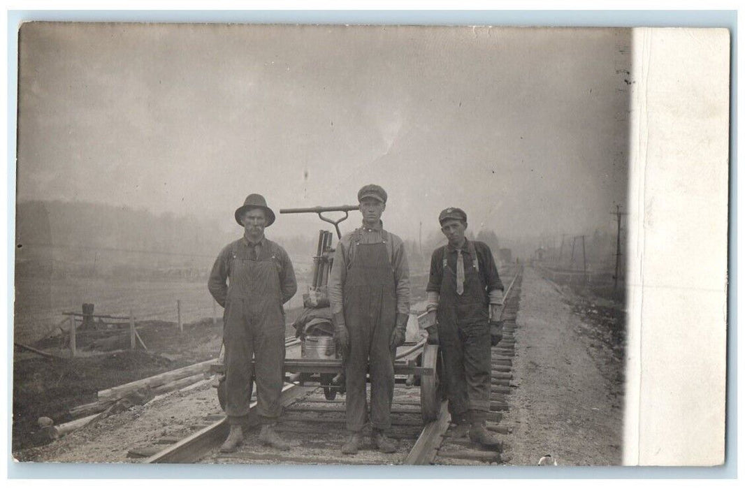 c1910's Railroad Workers Hand Pump Cart Occupational Canada RPPC Photo Postcard