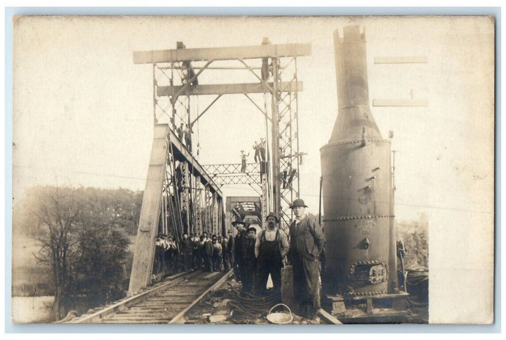 c1910's Railroad Train Bridge Construction Occupational View RPPC Photo Postcard