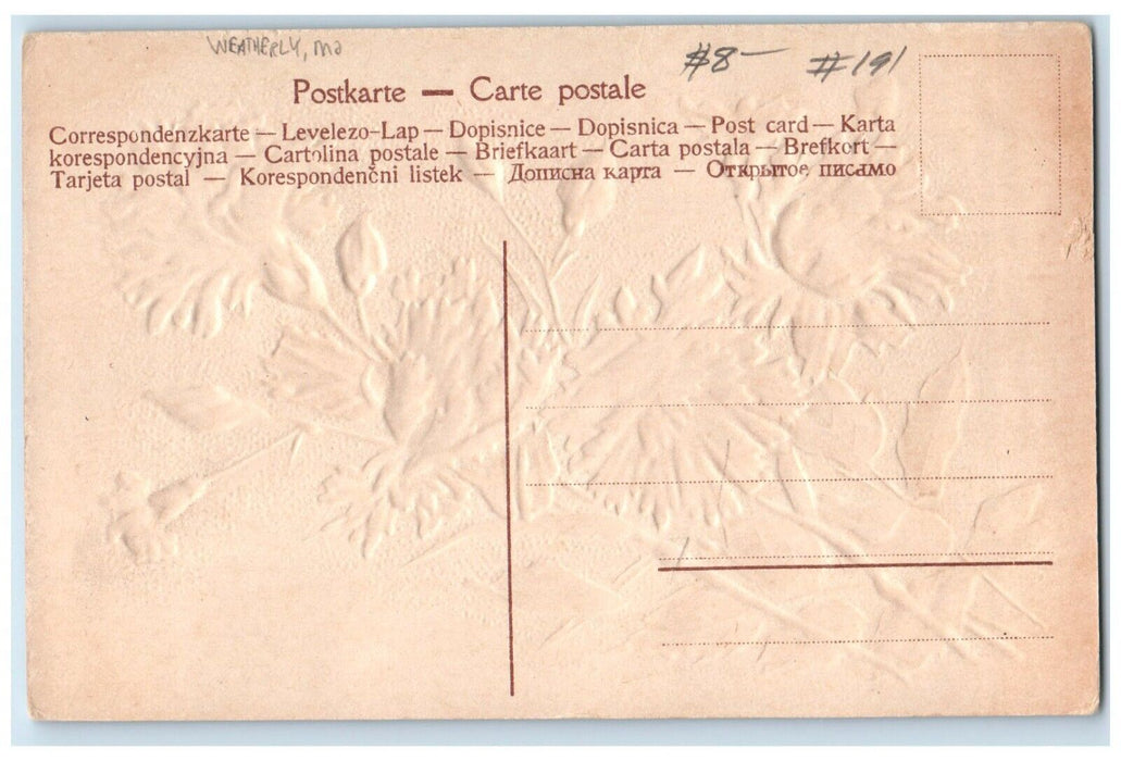 c1910 Best Wishes From Weatherly Missouri MO Flowers Embossed Glitter Postcard